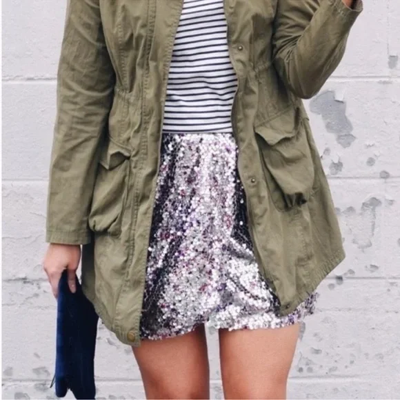 J CREW Unicorn Mermaid Silver Purple Fete Sequin Mini Skirt Faux Wrap Size 4 - Picture 9 of 11